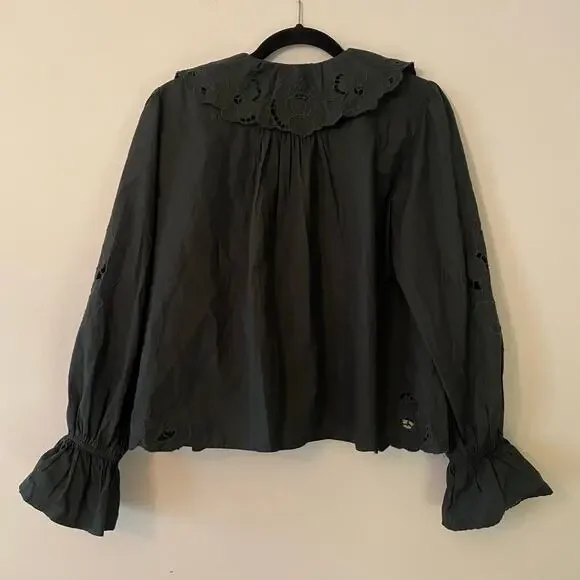 NWT Free People Maisie Cutwork Black Floral Embroidered Long Sleeve Blouse Small - Picture 7 of 11